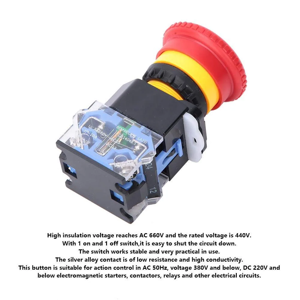22mm Diameter Mushroom Stop Button Switch with Reliable Latching Mechanism Suitable for Various Electrical Applications