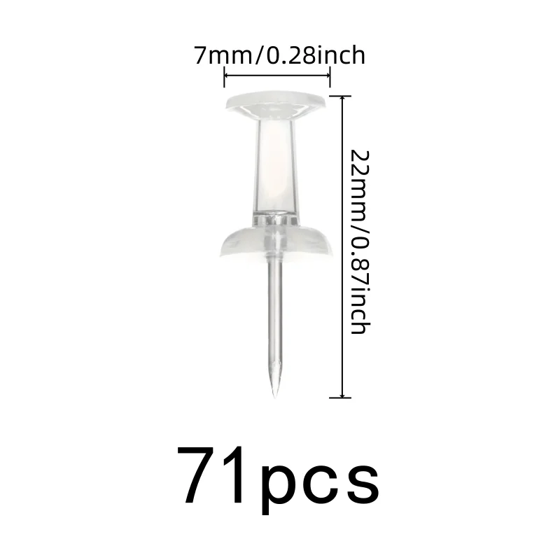 71 pcs Clear Thumb Tacks for Home Photo Display, Transparent Clear Head, Easy Push Sharp Pin, also fits Office Cork Board