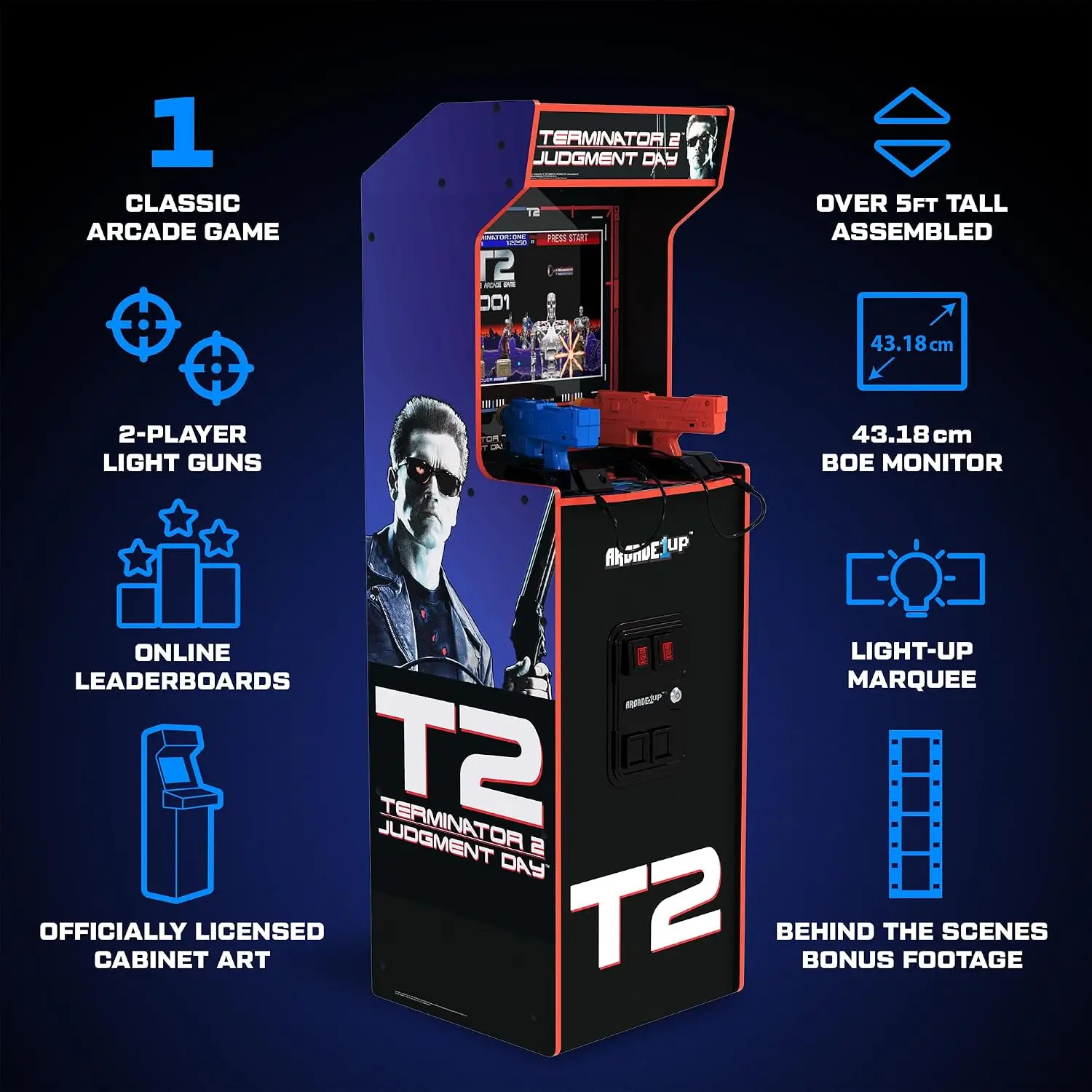 Retro Light Gun Arcade Machine, Sci-Fi Shooter Game with 2 Guns, 17-Inch Color Monitor, Dual Speakers Shooting Game Cabinet