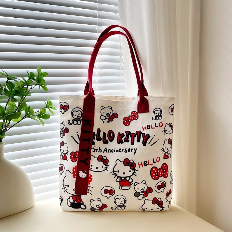 

Hello Kitty Storage Bag Kawaii Versatile Fashion Women's Products Anime Canvas Handheld Home Decoration Cute Girl Gift Wholesale