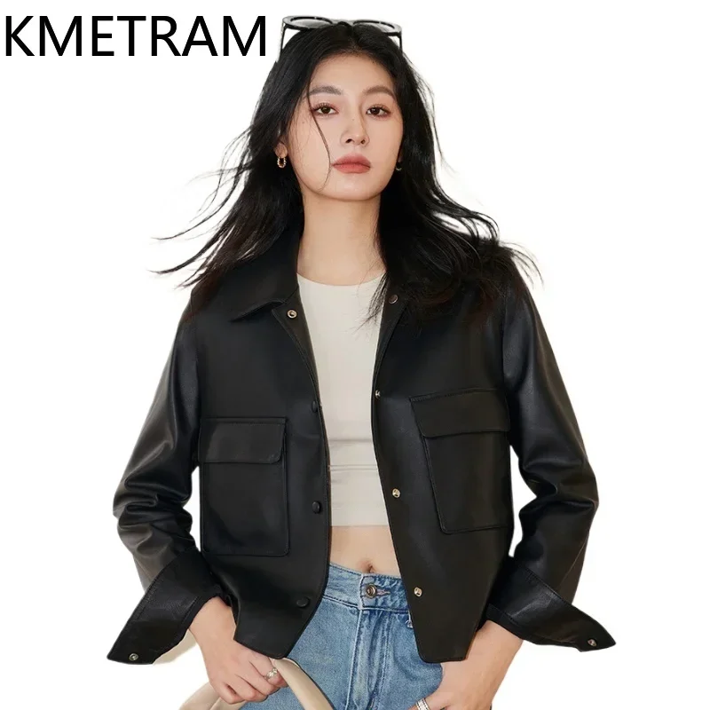 Real Sheepskin Leather Jacket Women Pink Cropped Jackets 2024 Fashion New in Outerwears Autumn Winter Clothes дубленка женская