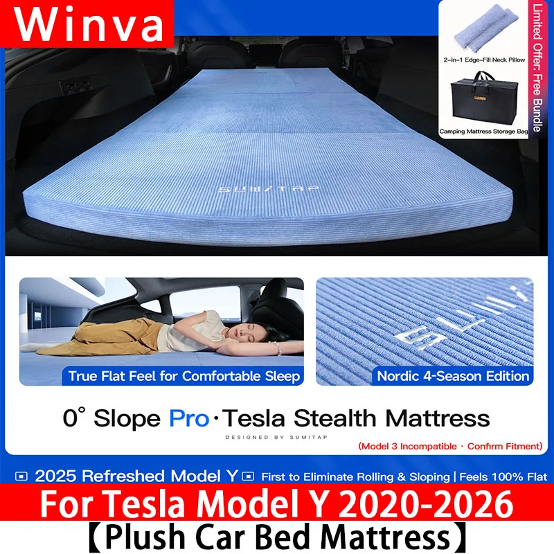 

For Tesla Model Y Juniper 2020-2026 Foldable Portable Car Mattress Thickened Corduroy Warm Comfortable Memory Cotton Mattress