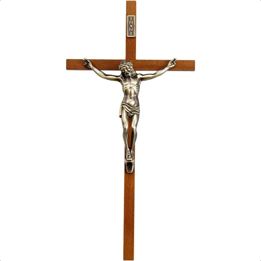 

ACHIBANG Crucifix Wall Cross Catholic 10" Wooden Jesus Cross with INRI for Wall or Easter Decor Christian Gift for Faithful Hom