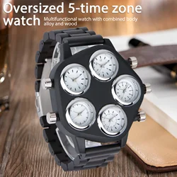 Kitykiss new K8288  alloy men's watch wooden quartz watch multi time zone time display men's fashion leisure unique holiday gift