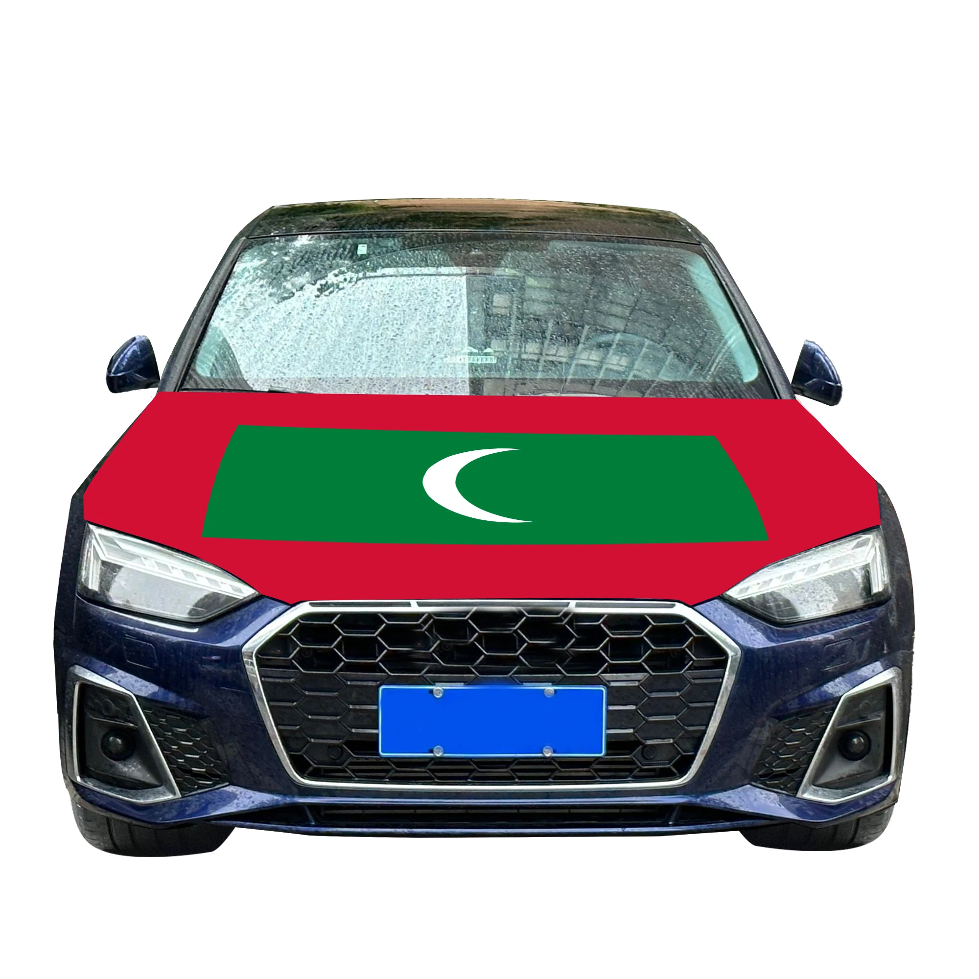 Maldives Car Hood Cover Flag  Universal Size Elastic Polyester 120x150cm for Car Decor