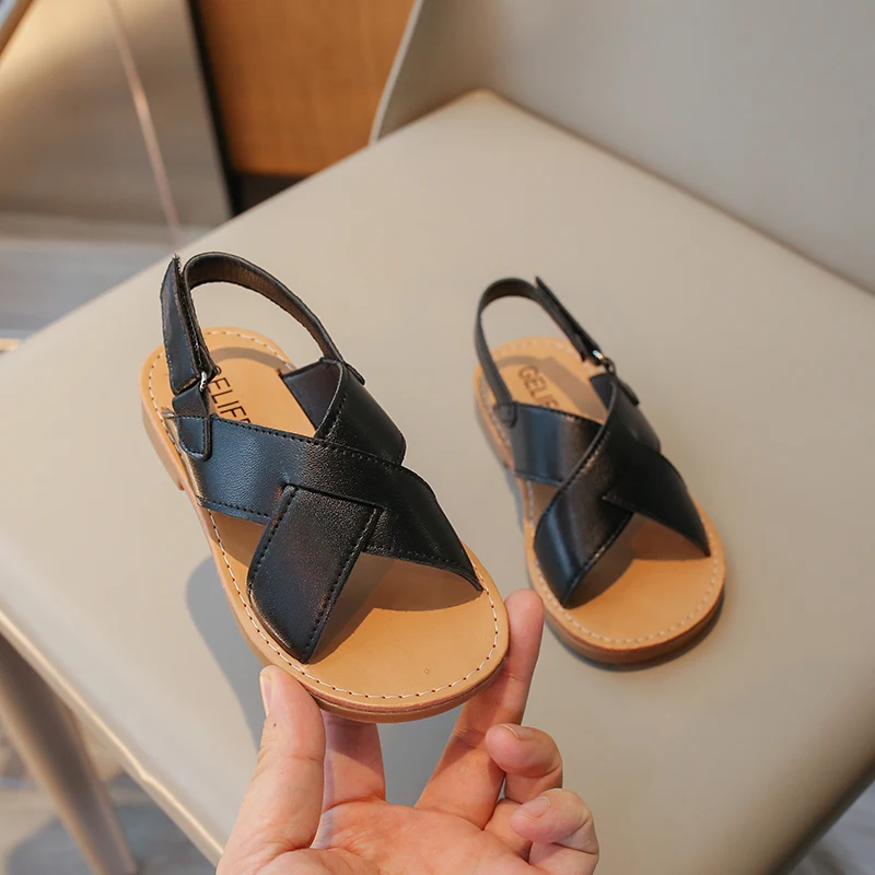 Toddlers Boys Girls Sandals Summer Children Beach Shoes Kids Fashion Sandals Cross-tied Anti-sliperry Soft Simple 2025 New 21-35