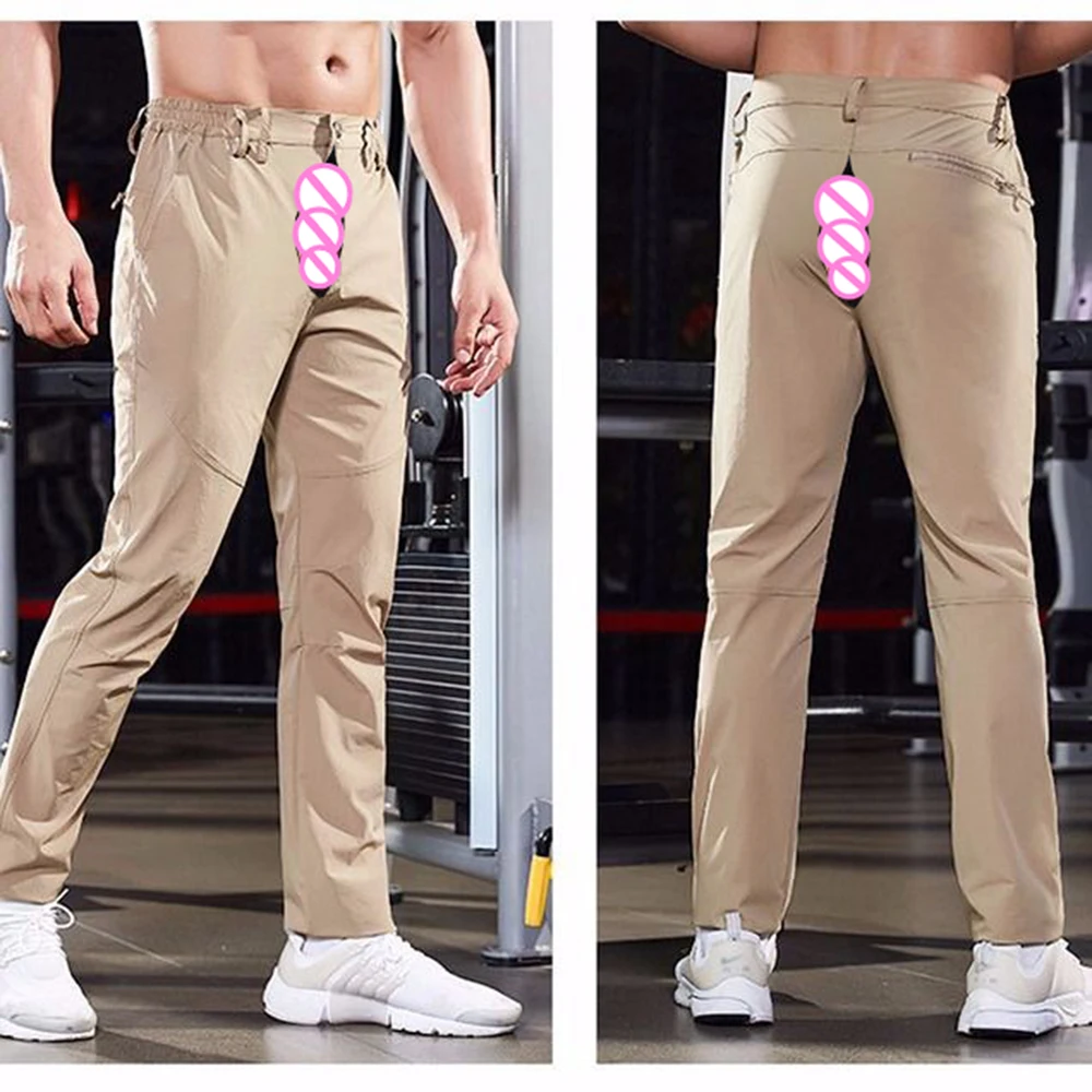 

Невидимые летние быстросохнущие брюки с открытой промежностью, мужские спортивные брюки, свободные дышащие водонепроницаемые эластичные походные брюки