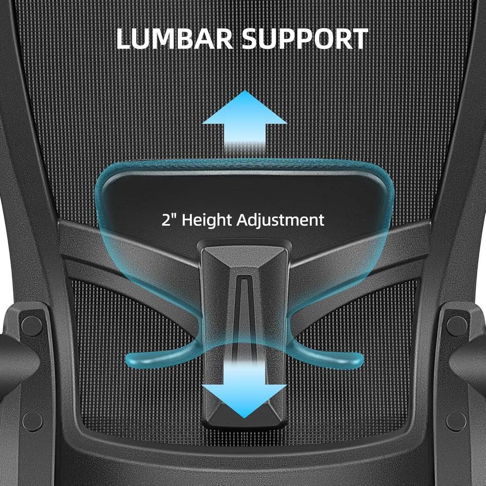 كرسي مكتب دوار مريح عالي الظهر مع دعم قطني قابل للتعديل ومساند للذراعين (أسود) #4