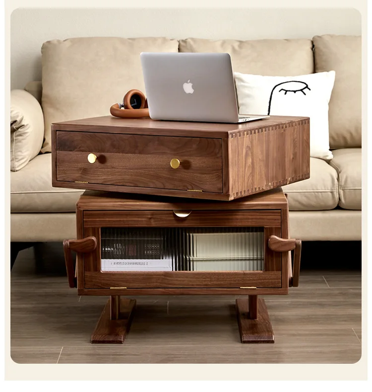 Robot all-solid wood nightstand, black walnut cartoon , bedroom children's room multifunctional storage cabinet