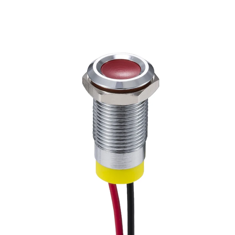 Luz led de metal com fio, 10mm, vermelho, verde, indicador de aviso, 6v, 12v, 220v, luz led indicadora, à prova d\'água, lâmpada de sinal piloto com