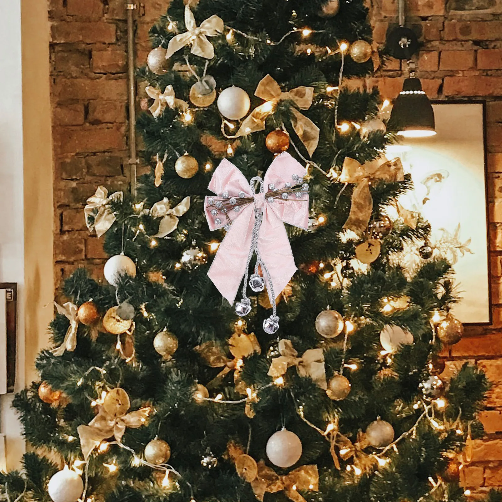 

Bow Decoration Bows for Christmas Tree Decorations Outdoor with Bells Pink Decorative