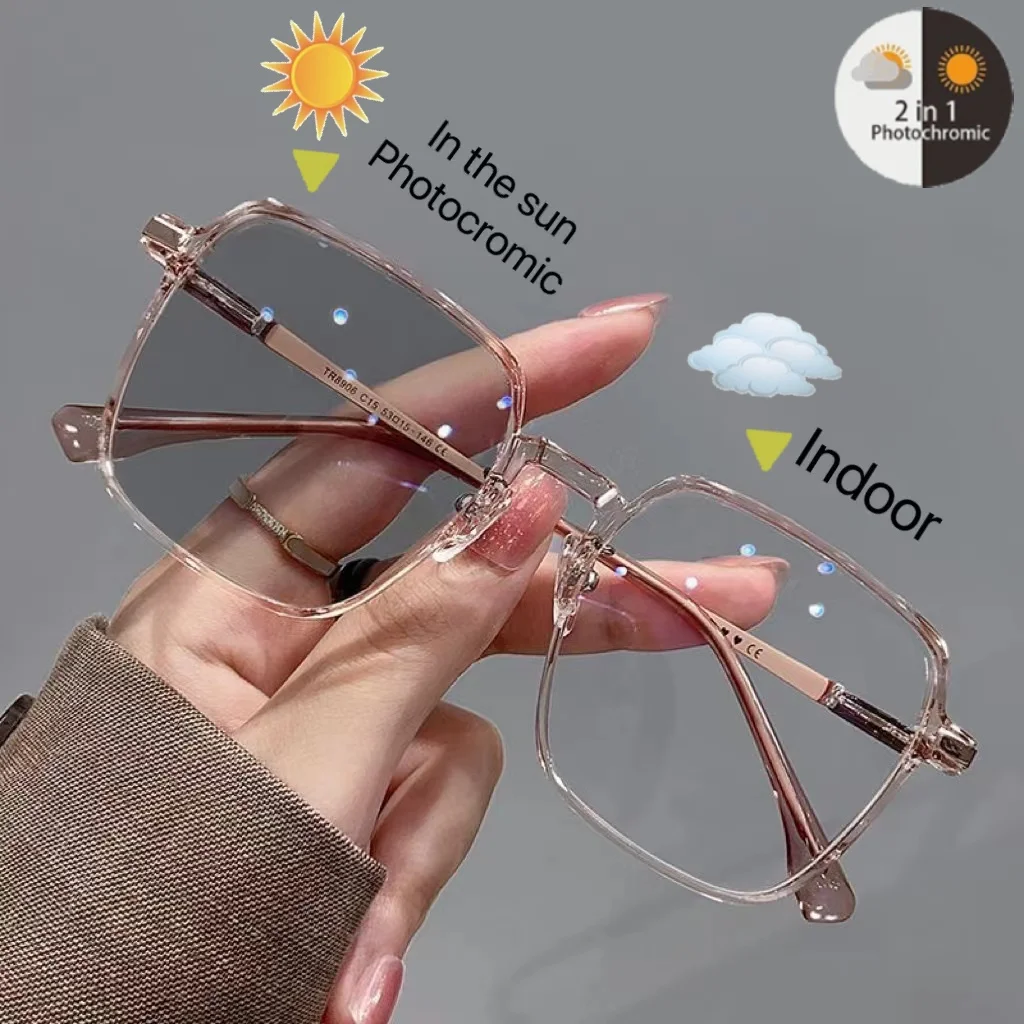 Photochrome Anti-Strahlungs-Brille für Damen und Herren, Sonnenbrille, Brillen, quadratische Rahmen, Schatten, Computer, Anti-Blaulicht-Brille