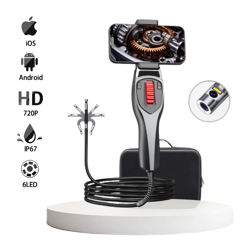 

6.2MM Articulating Borescope 720P Two-Way 360° Rotation Endoscope Camera Snake Camera 6 LED Lights Compatible for Android/Apple