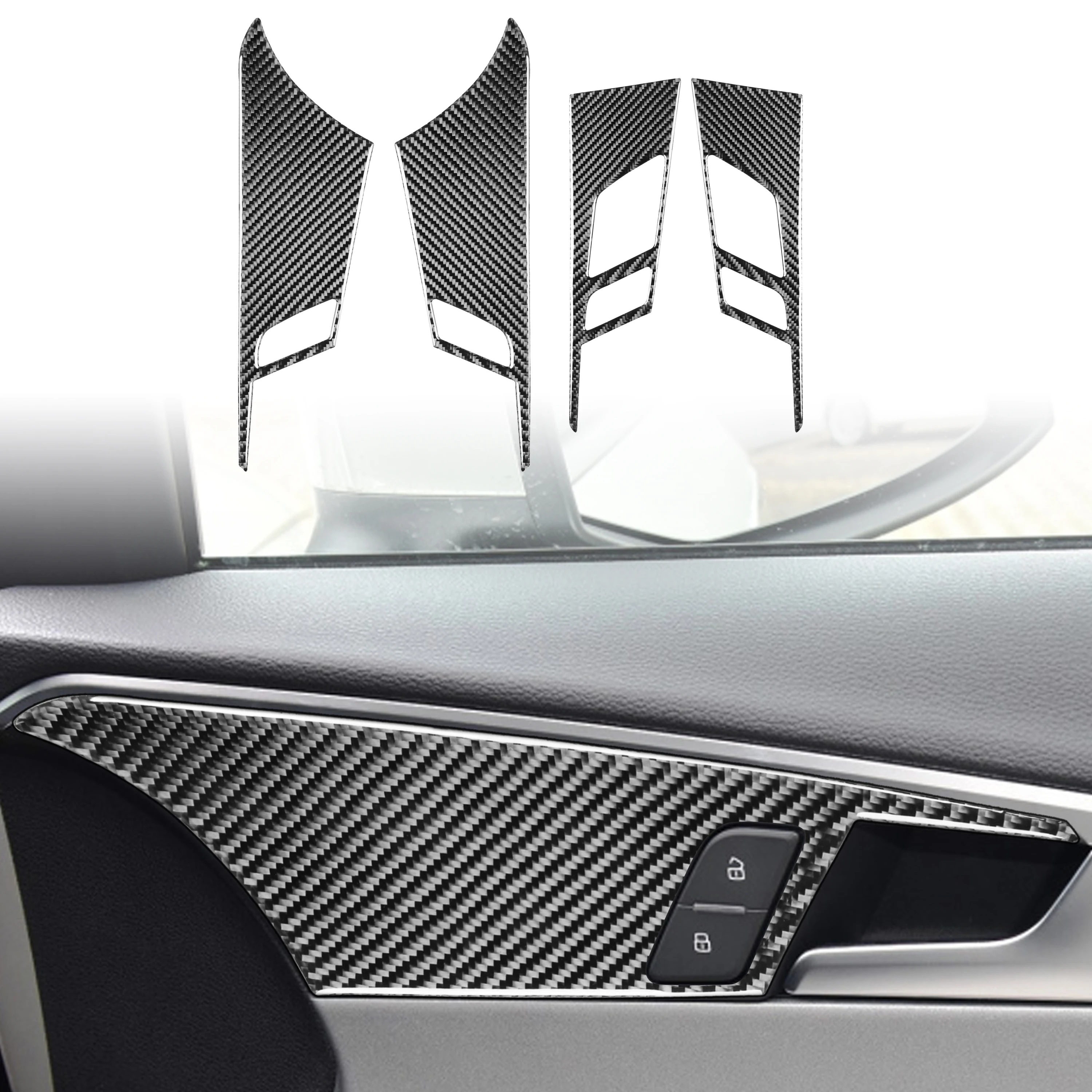 

4pcs Auto Interior Carbon Fiber Car Door Handles Panel Sticker Decoration Trim Decal For Audi A4 B9 RS4 S4 2017 2018 2019