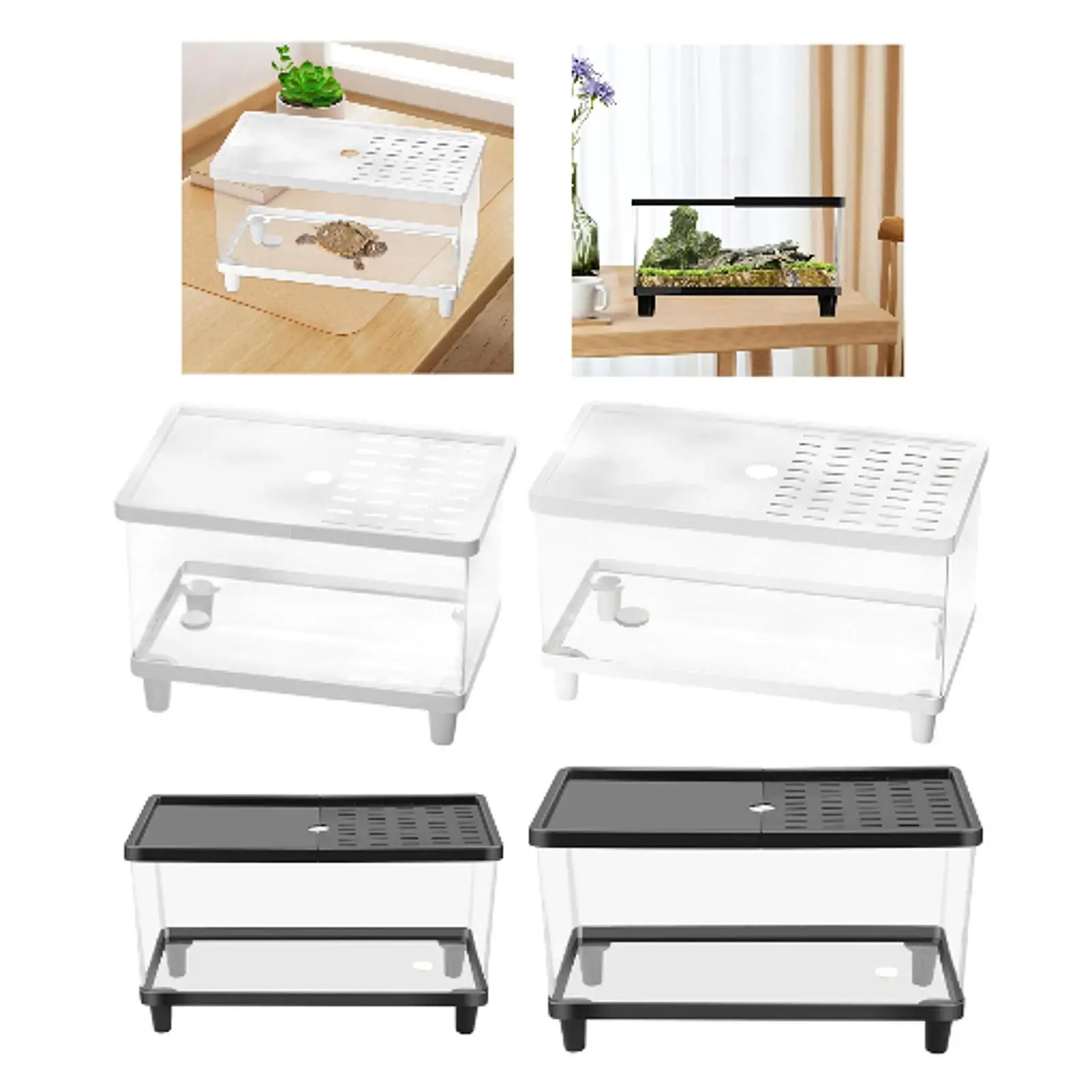 

Mini Reptile Terrarium Clear Container Breeding Box Top Ventilation Snake Enclosure Habitat for Fish Turtles Frogs Lizard Snails