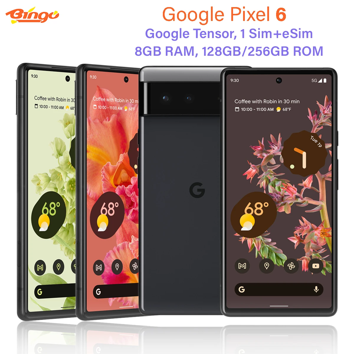 هاتف محمول أندرويد مفتوح من Google Pixel 6 ، موتر Google ، ثماني النواة ، ذاكرة رام 8 جيجابايت ، 50 ميجا بكسل ، 12 ميجا بكسل ، 8 ميجا بكسل ، NFC ، eSim ، ، هوب هوب جي بي ، جي بي روم