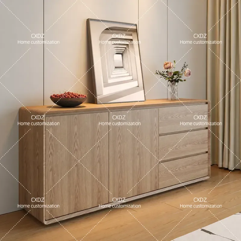 Modern Nordic Minimalist Side Cabinet Log Color Multi Layer Storage Locker for Living Room Dining Room Porch