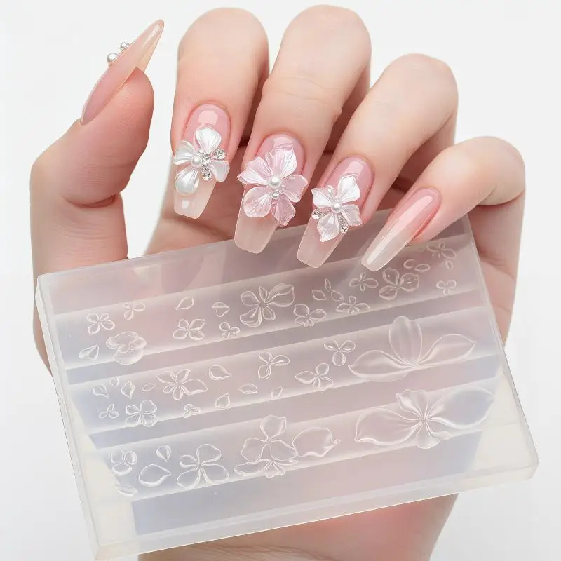 1/2 Stück 3D-Blumen-Silikon-Nagelform, Stereo-Blütenblatt-Nagelkunstform für UV-Harz-Gel, Geschnitzte Blumen DIY Nageldekoration für Zuhause – Detail 3