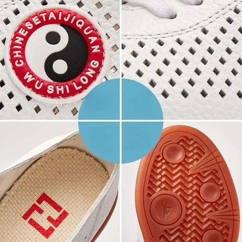 أحذية تاي تشي فنون الدفاع عن النفس جلد طبيعي قسط جلد البقر خفيفة الوزن عدم الانزلاق أحذية الووشو مريحة Taiji ممارسة الأحذية