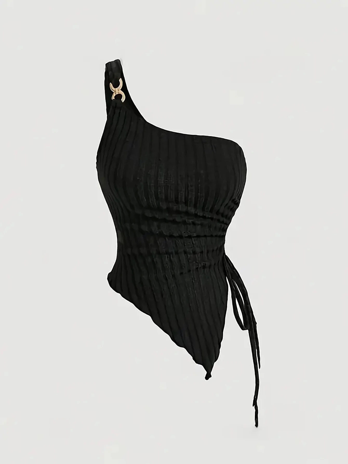 2026 New Women's Asymmetric Sleeveless Strap Vest Pure Color Fashion Drawstring Crossbody Design Single-Piece Summer Top