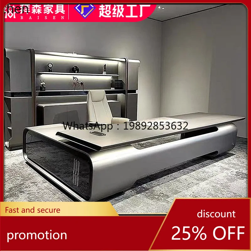 HT Executive Desk Light Luxury High-End Feel Chairman Manager Office Desk and Chair Set High-End Executive Desk