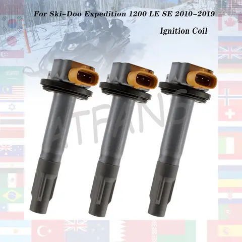 For Ski-Doo Expedition LE SE TUV 1200 2010-2019 2011 2012 2013 3Pcs Snowmobile Ignition Coil Spark Plug Cap 420665811  420665810