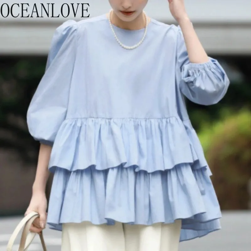 OCEANLOVE Ruffles Sweet Blouses Women Tops Spring Summer Japanese Style Elegant Blusas Mujer Fashion Vintage Loose Shirts