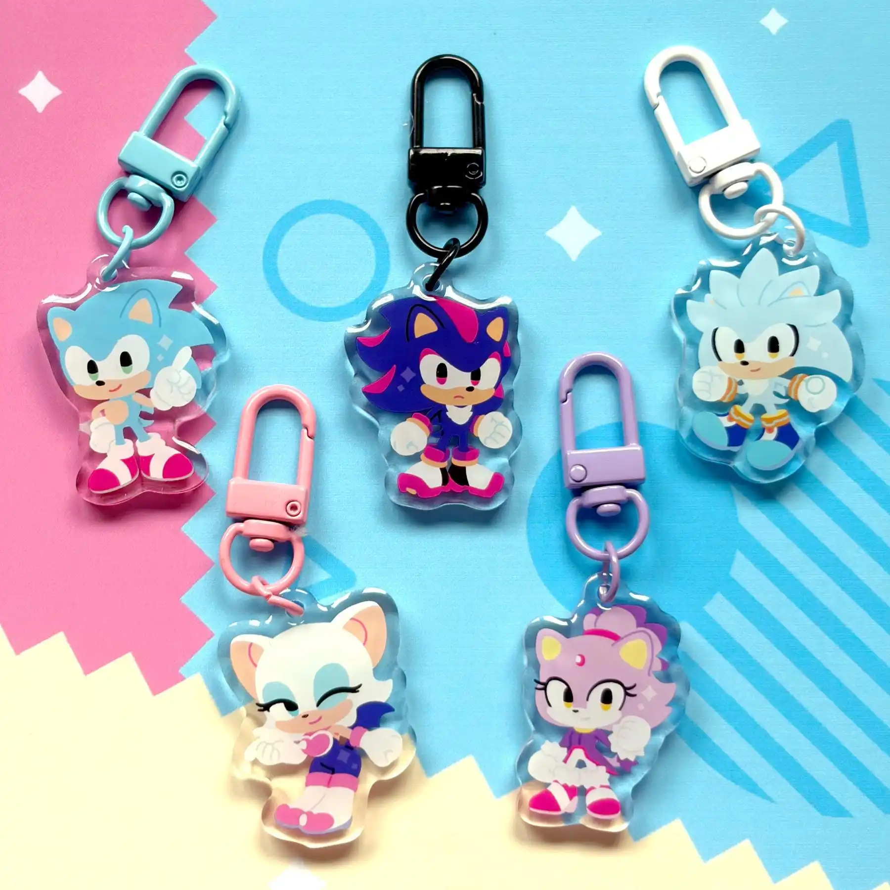 Chibi Sonic character inspired 1.5 inch acrylic charms Keychain | Shadow, Silver, Rouge, Blaze | Kawaii aesthetic