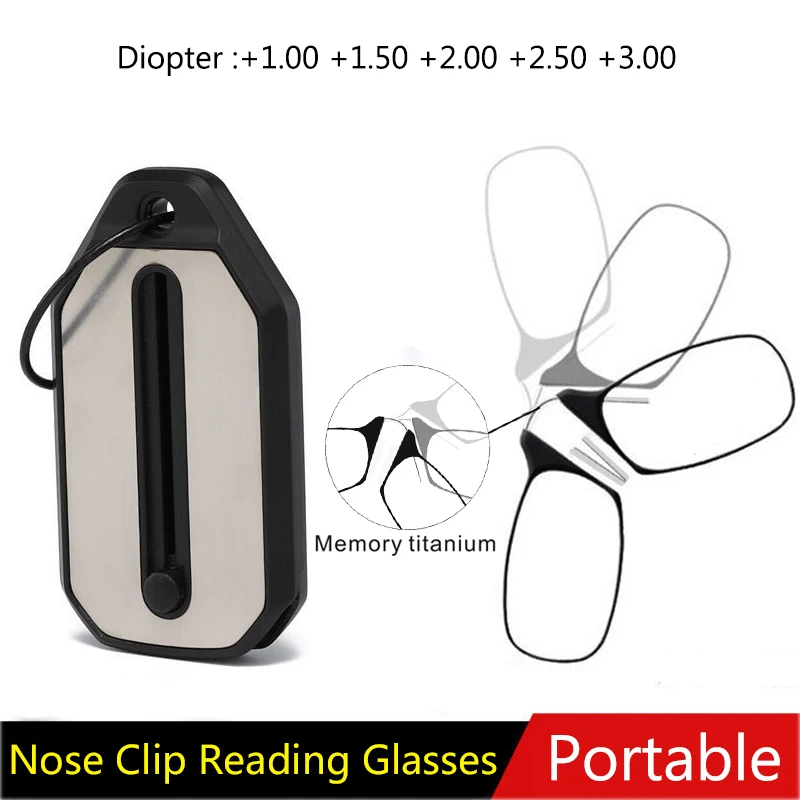 Llavero sin pierna Clip nariz gafas de lectura mujeres hombres ultraligero portátil sin montura lectores gafas dioptrías ultrafinas + 1,0 + 3,0
