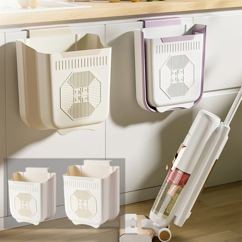 

Space Saving Folding Trash Can Hanging Design for Kitchen Cabinet Wall Mount Large Capacity Easy Clean No Bend Garbage Bin