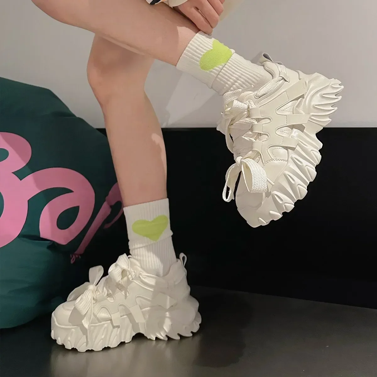 Sneakers Women Designer Vulcanized Shoes Fashion Lace-up Wedge Platform Dad Shoes Casual Women Sport Shoes Zapatillas Mujer