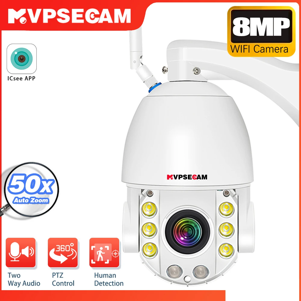 

Outdoor With 50X Optical Zoom 8MP 4K PTZ Security Wireless WiFi RTSP IP Camera High-Speed 360° Pan & 90° Tilt WiFi Audio Camera