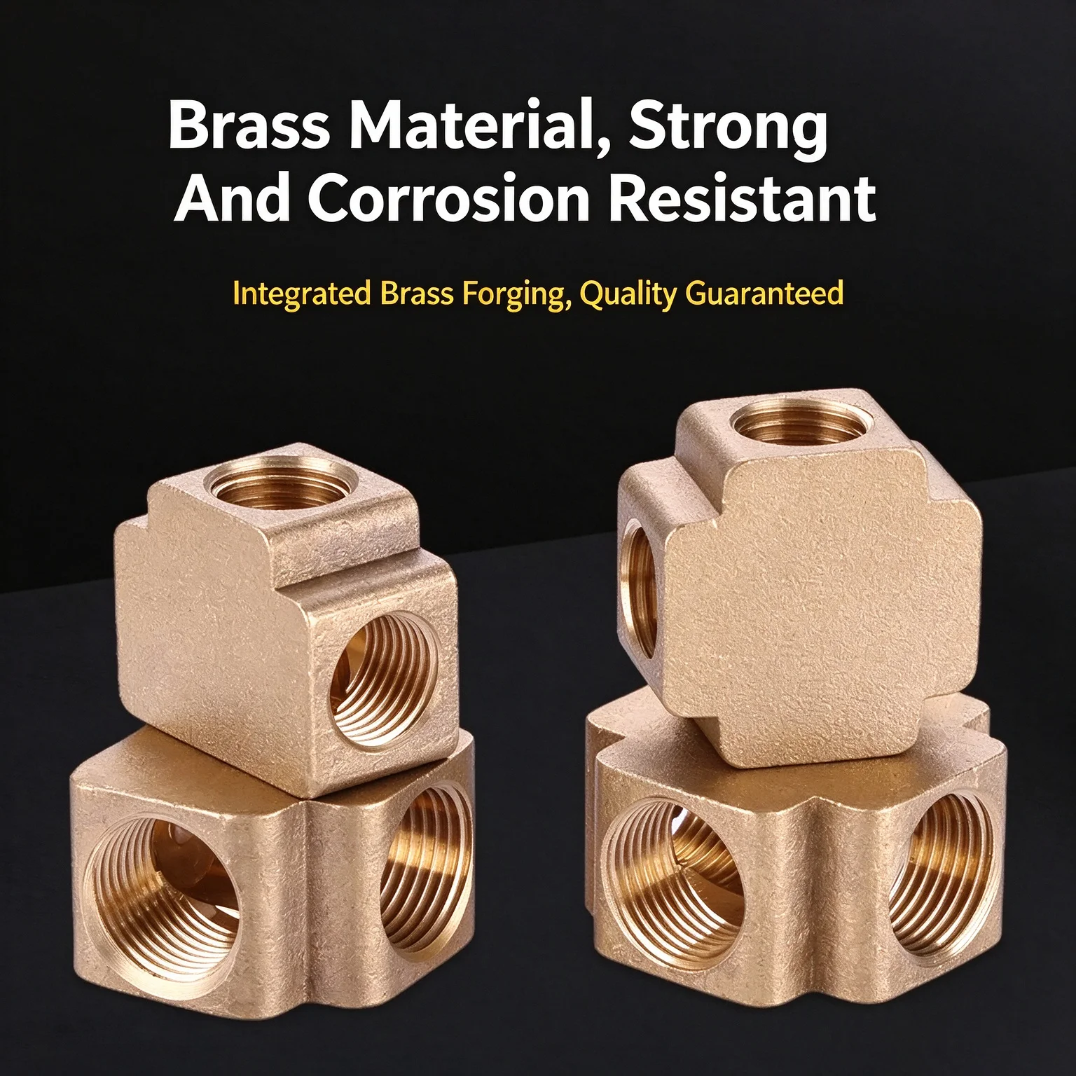 Brass Pipe Fittings 3-Way Square Pneumatic Hydraulic Pressure for Industrial Use BSP Female Thread 1/8' 1/4' 3/8' 1/2'