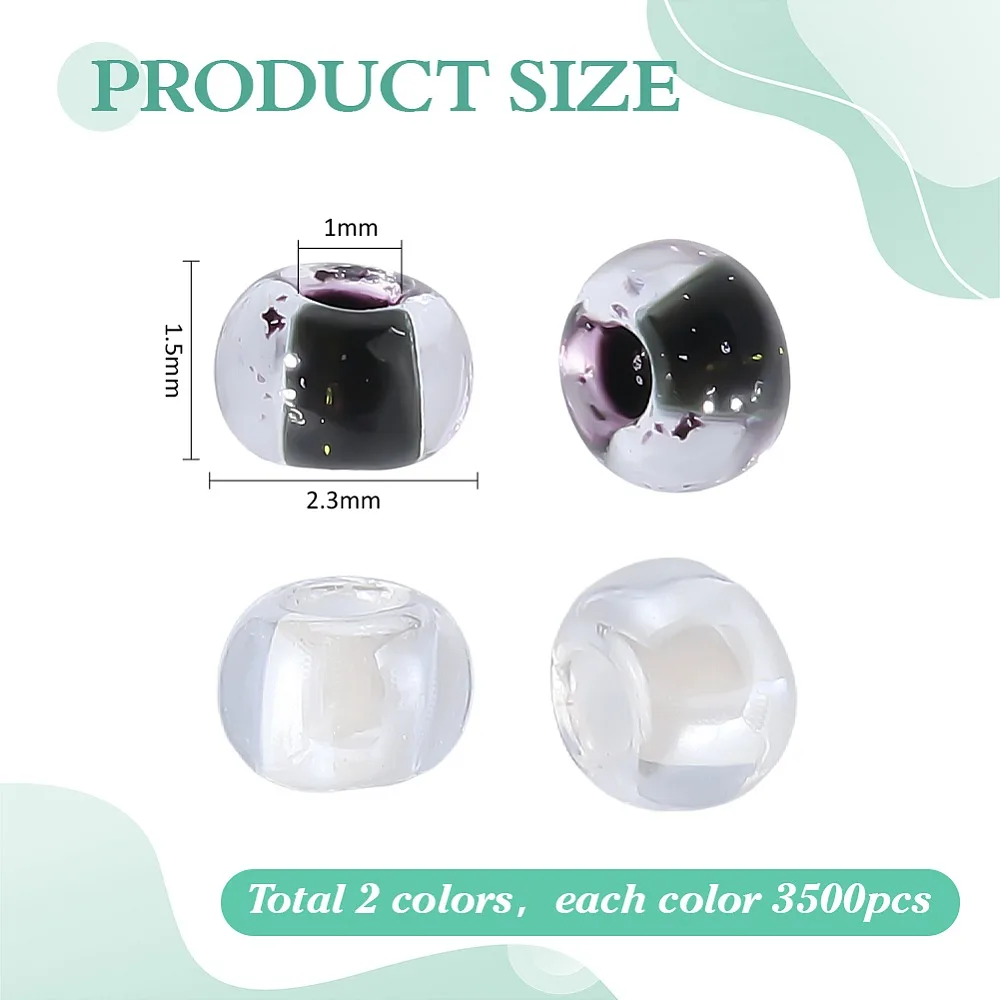

7000Pcs 2 Colors Grade A Round Glass Seed Beads Transparent Inside Colours Luster Plated Mixed Color 2.3x1.5mm Hole: 1mm