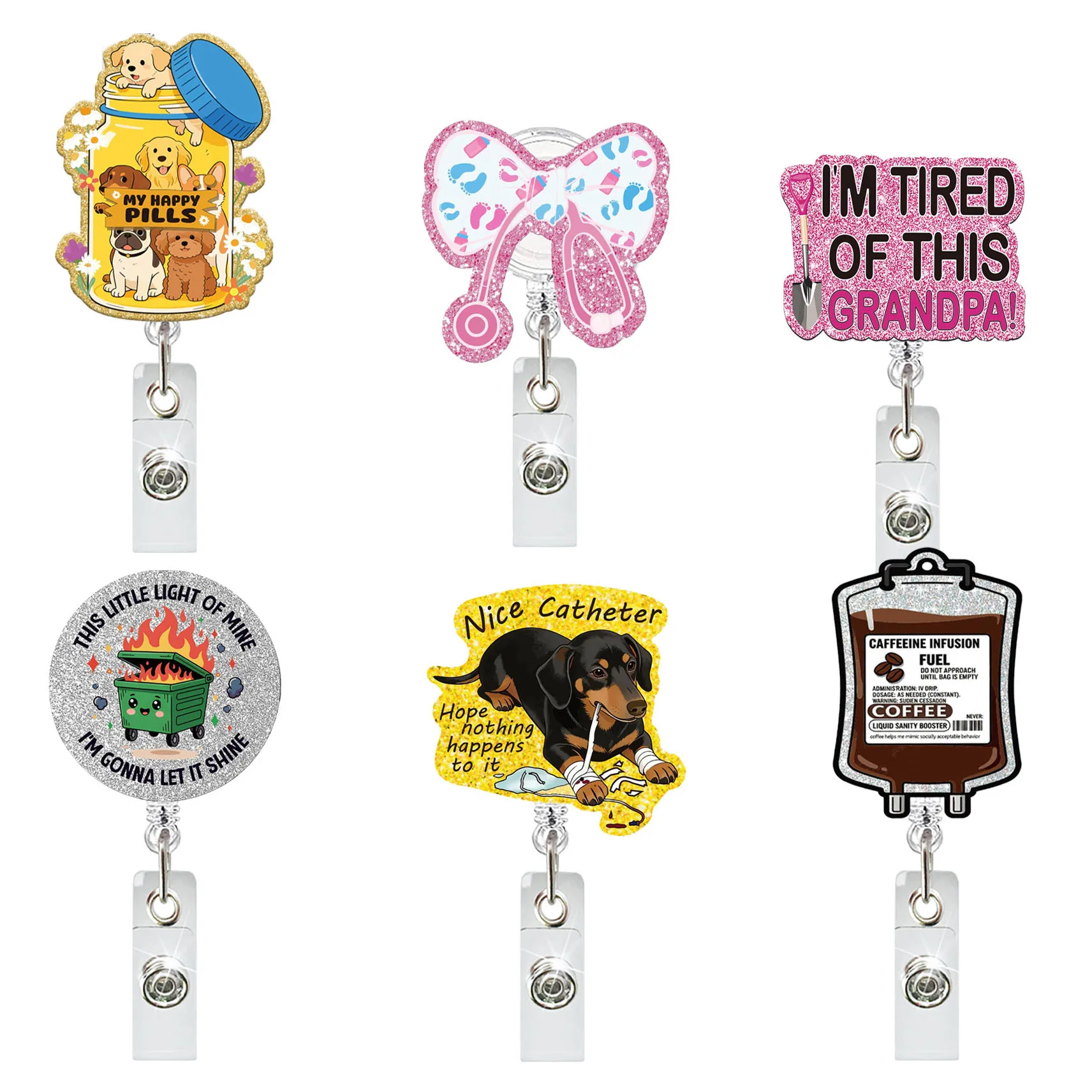 Funny Nurse Badge Reel Dumpster Fire Coffee Blood Bag ID Name Tag Holder Retractable Lanyard Clip Doctor Hospital Staff Gifts
