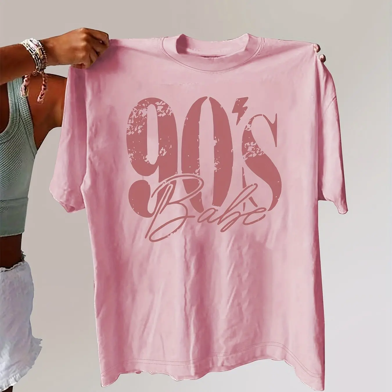 Damen-T-Shirt in Übergröße mit Retro-Buchstaben-Aufdruck, reine Baumwolle, atmungsaktiv, modisch und vielseitig, Unisex, Streetwear, Übergröße