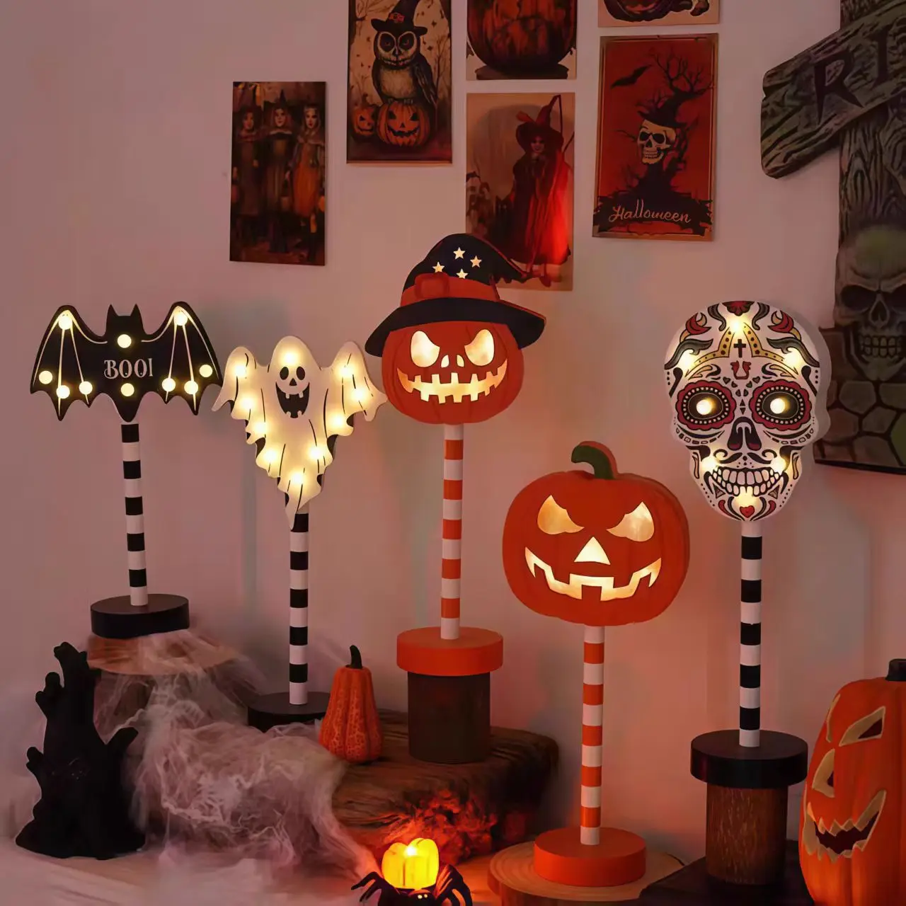 

Halloween Ghost Festival Design Nnight Light Detachable LED Pumpkin Ghost Skull Wooden Decoration Night For Halloween Decoration