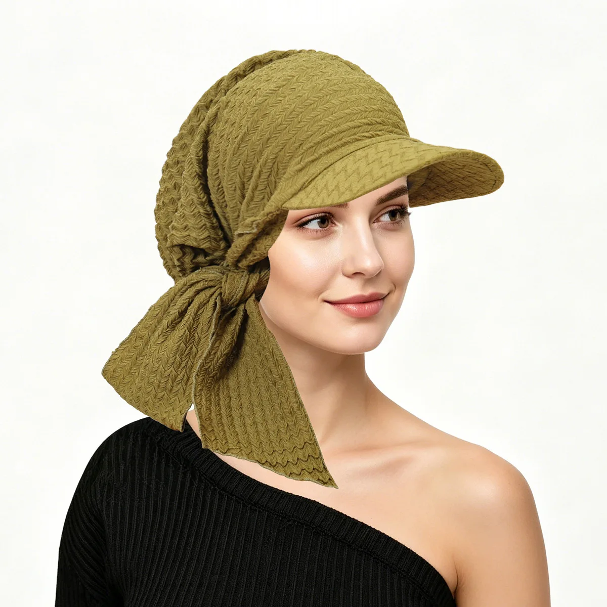 Wide Brim Hat Outdoor Sun Protection Breathable Headscarf Beanie Women Muslim Hijab Bonnet Visor Lace Up Back Headwear Bandanas