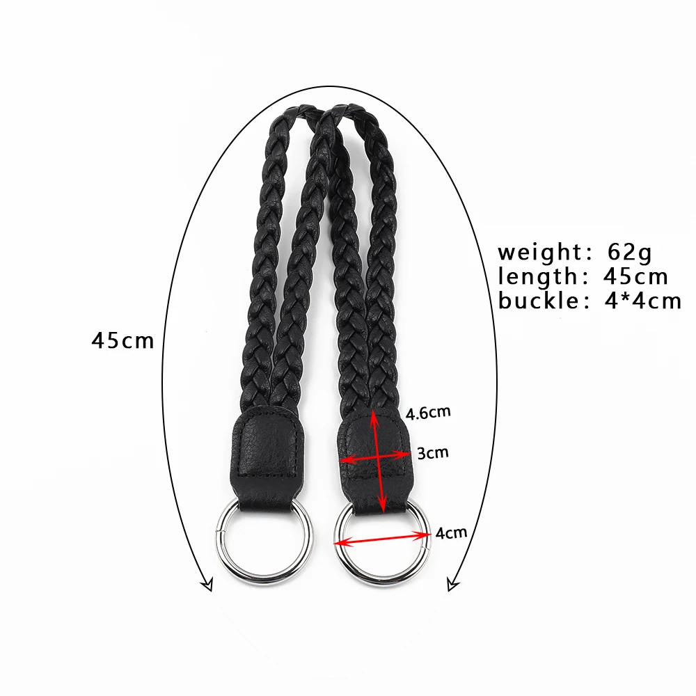 45cm Woven Purse Handle Leather Handbag Shoulder Bag Strap for Women DIY Crossbody Replacement Belt Accessory White Cream Black