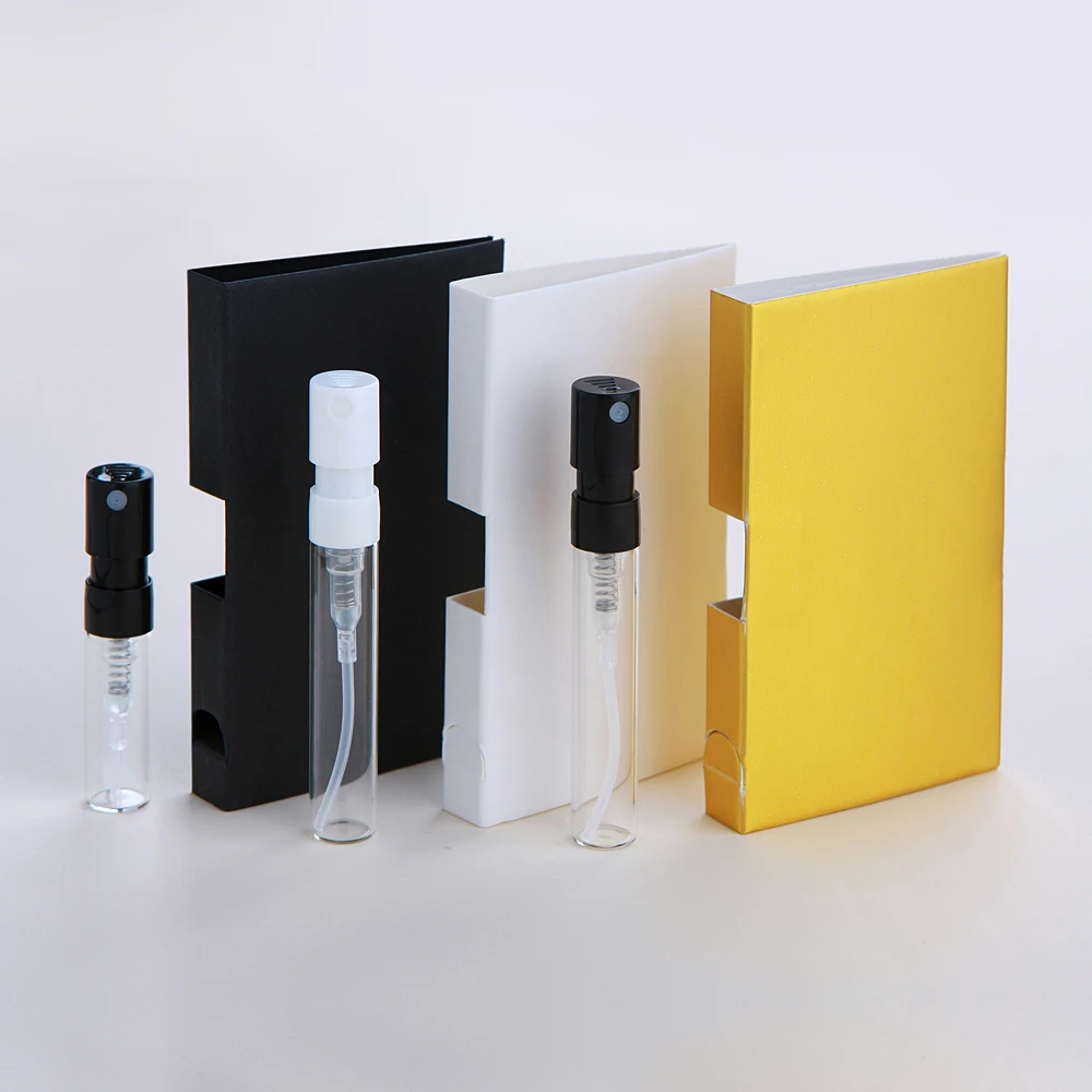 

100 pcs/Lot 1ml 2ml Bayonet Glass Vials Refillable Perfume Bottles With Paper Card Mini Fragrance Sample Tester Bottle