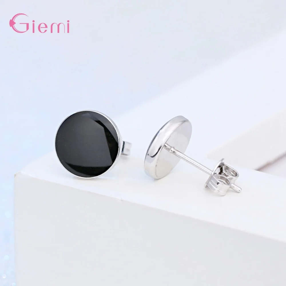 Boutique Women Round 925 Sterling Silver Ear Stud Vintage Engagement Party  Pierced Black Stone Earrings Jewelry Gifts