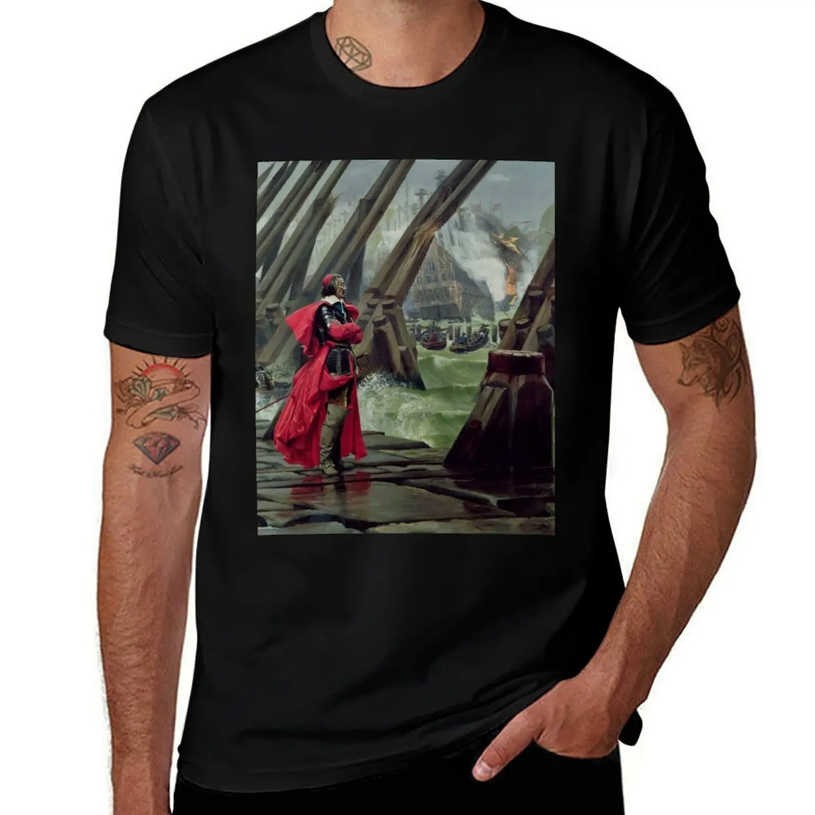 Cardinal Richelieu at the Siege of La Rochelle - Henri Paul Motte T-Shirt Work Basic Short Sleeve Top T-Shirt