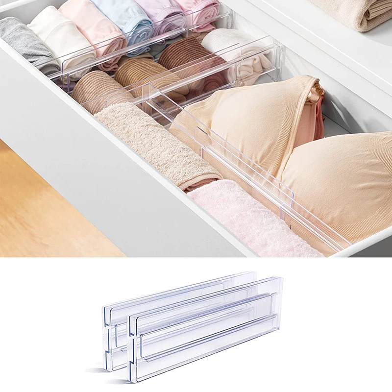 2/4PC Drawer Dividers Organizers Adjustable Cabinet Storage Clothes Drawer Organizer Clear Drawers Separators Kitchen Tools