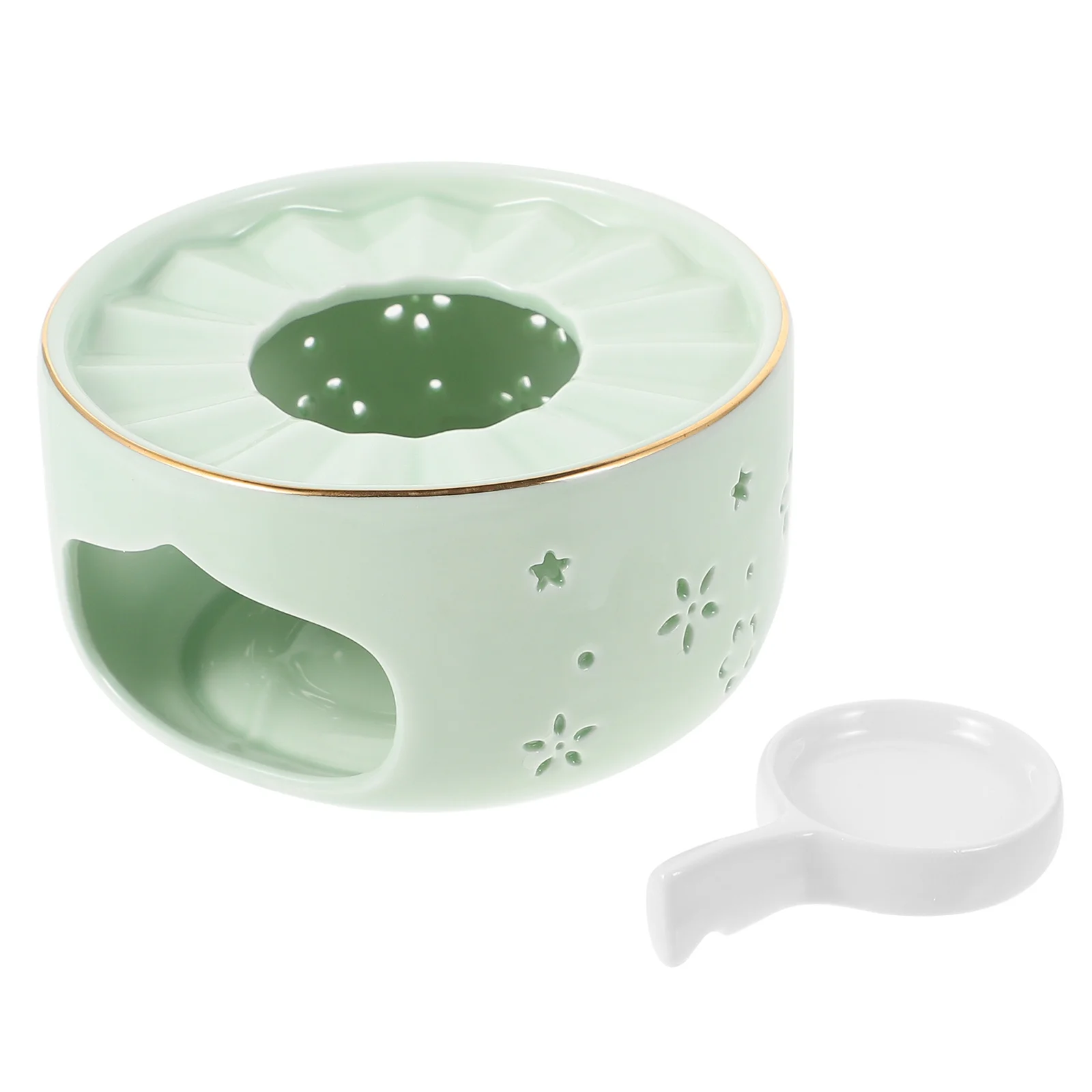 

1Set Ceramic Teapot Warmer Light Green Hollow-Out Design Heat-Resistant Tea Heating Stove for Home Use Stand Tea Heater