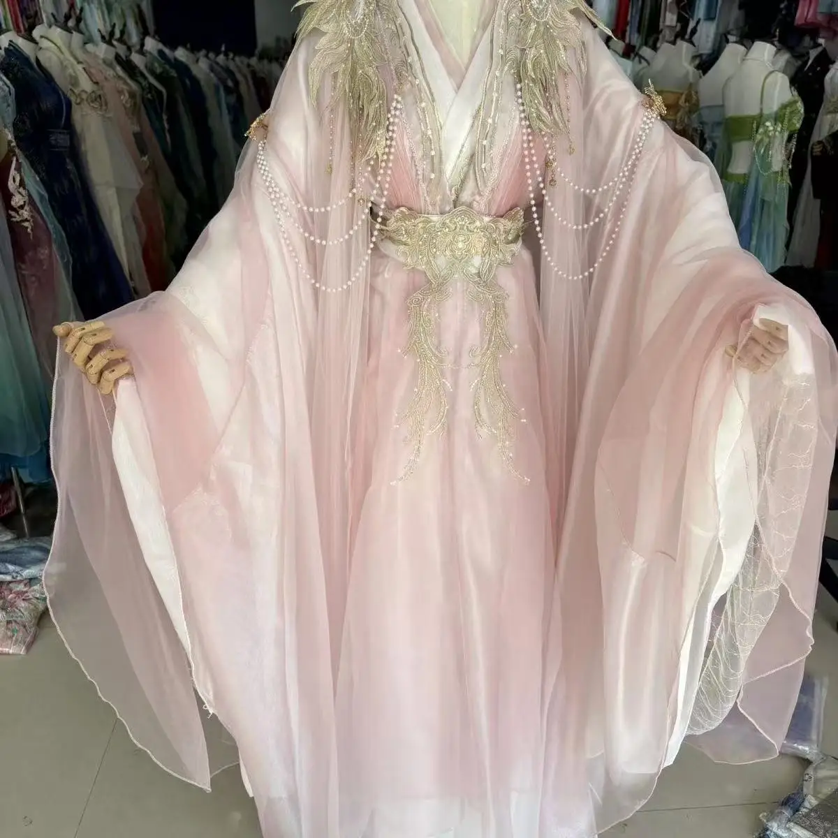 

Оригинальная женская традиционная китайская одежда Hanfu, рубашка с большими рукавами и вышивкой для тяжелой промышленности, костюмы для косплея феи на Хэллоуин