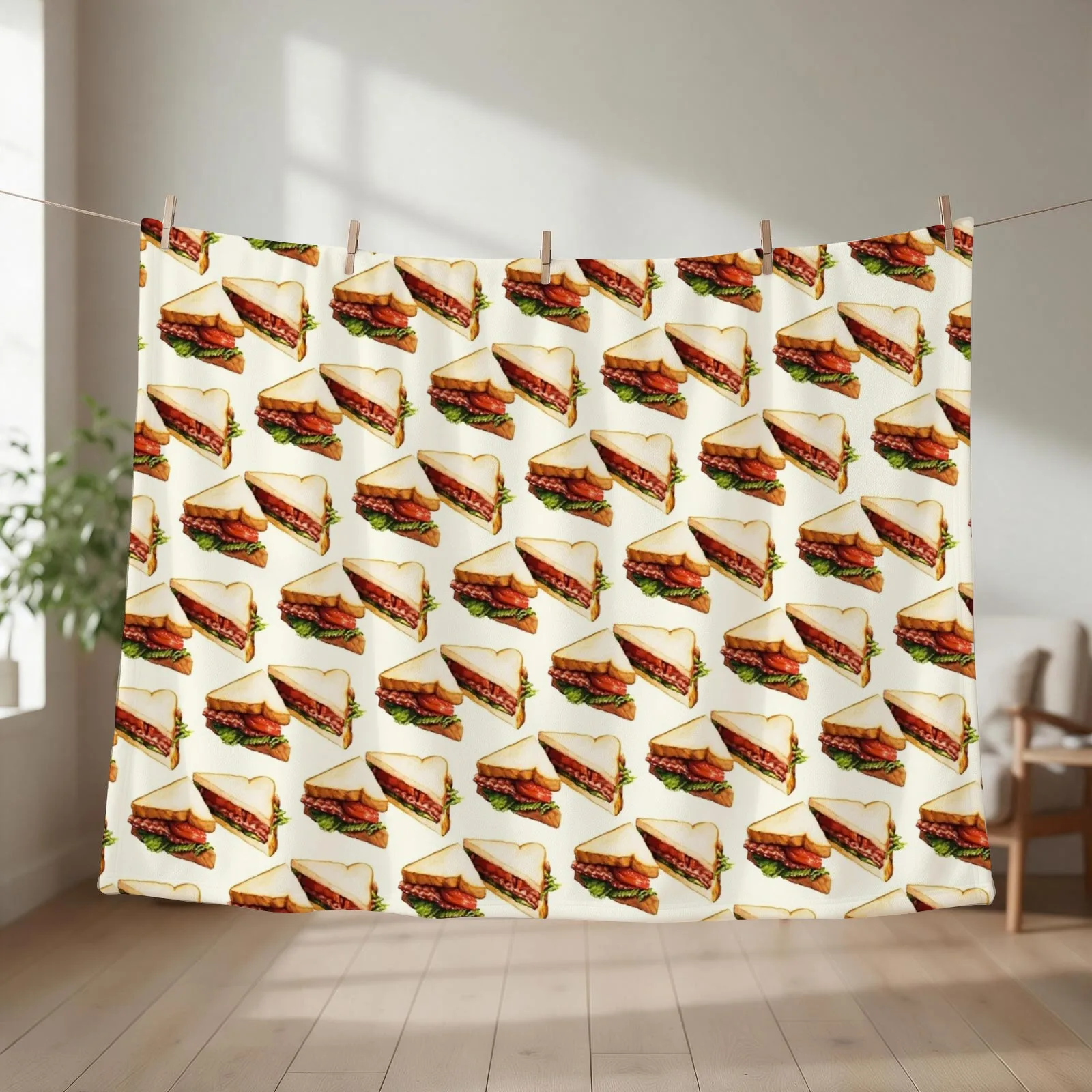 BLT Sandwich Pattern Throw Blanket couch cozy soft plush fuzzy picnic outdoor blanket