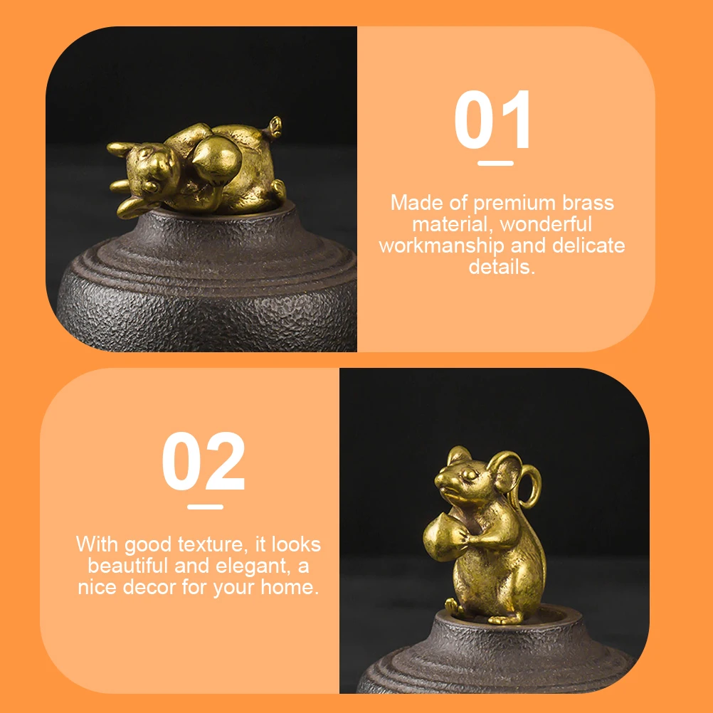 

2pcs Mini Mouse Office Decoration Brass Sculpture Collectibles Zodiac Figurine Golden Statue Desktop Travel Home Decor Living