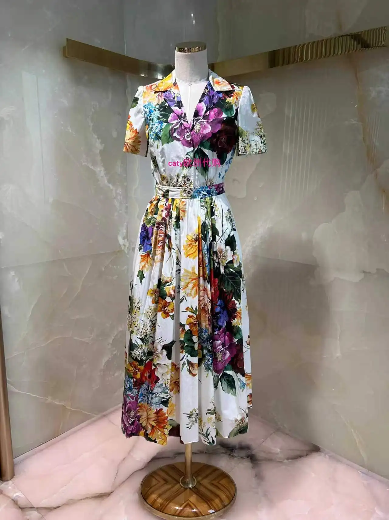 

Summer Floral Print Maxi Dress Shirt Women's Turn down Neck Short Sleeve Beautiful Flower Runway 2026 Long Party Vestidos Lady