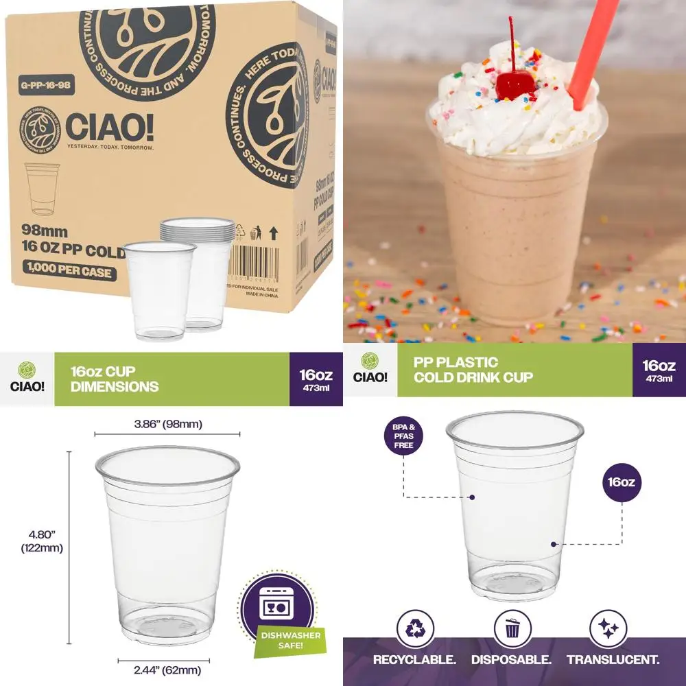 

Стаканы для холодных напитков из полипропилена, 16 унций, идеально подходят для смузи, холодного кофе, боба и других напитков, 98 мм, упаковка 1000 шт.