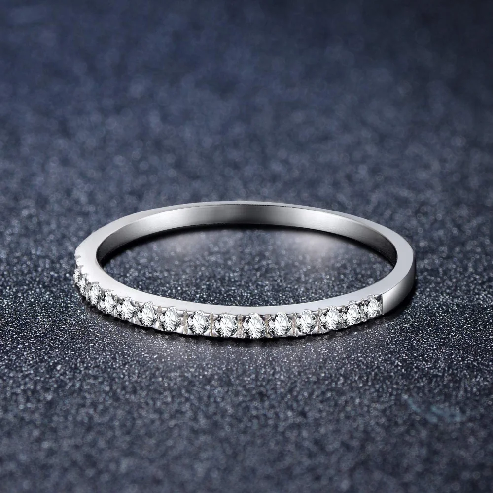 Trumium 2 mm 925 Sterling Silber Ringe für Damen, mit Zirkon eingelegt, halb ewig, stapelbarer Ring, edler Schmuck für den Hochzeitstag – Detail 5